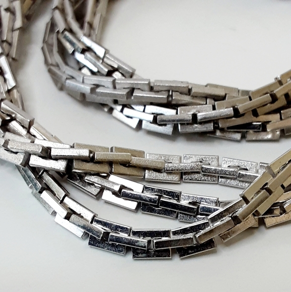 VTG LES BERNARD Silver Tone 3 Strand Twisted Box Link Chain Choker 15" - Picture 3 of 8